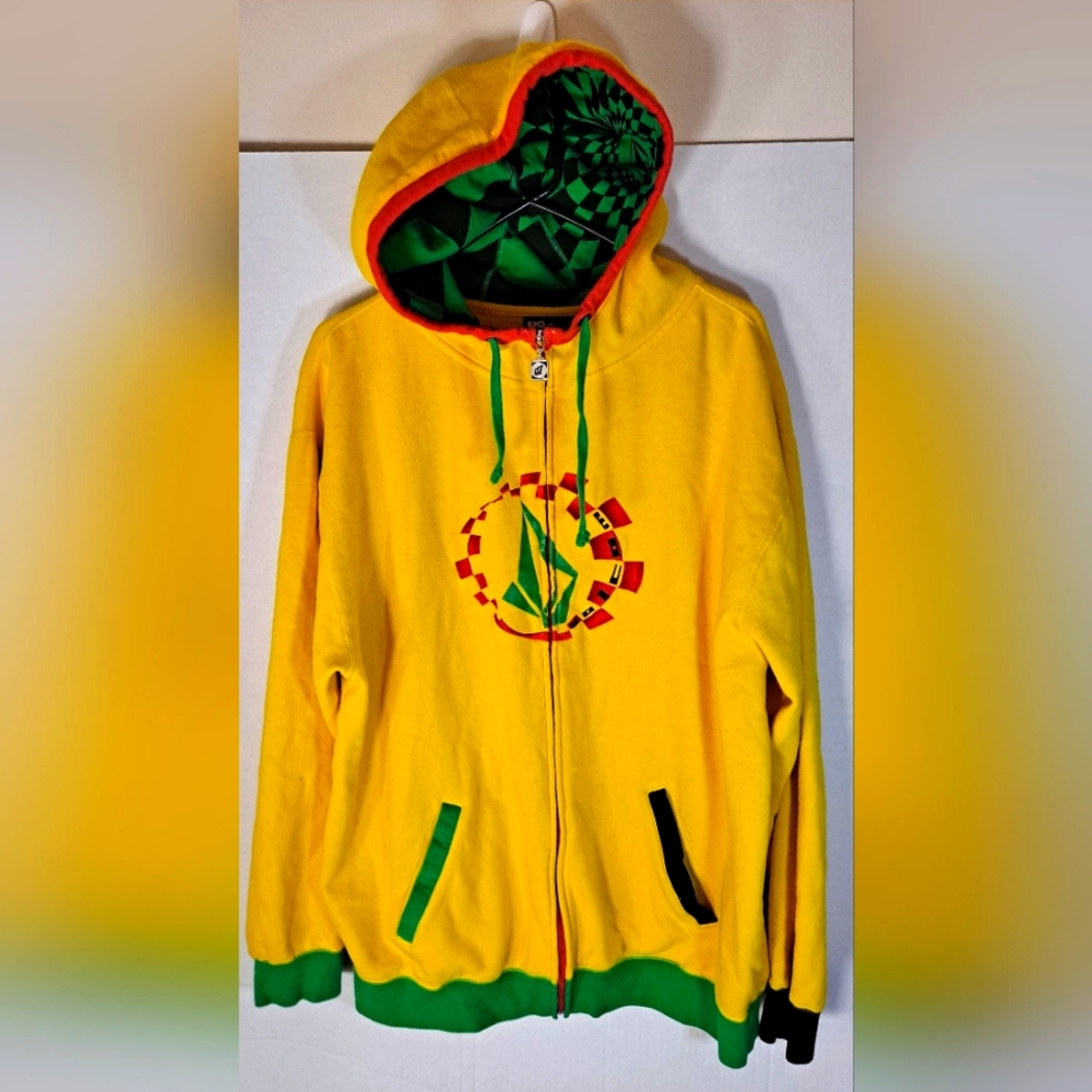 Volcom Motto Stone Hoodie XL Yellow Green and Red